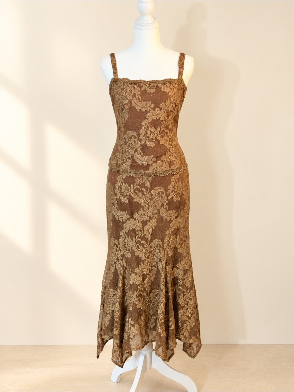 Vintage Karen Miller Metallic Lace Maxi Dress Size 8